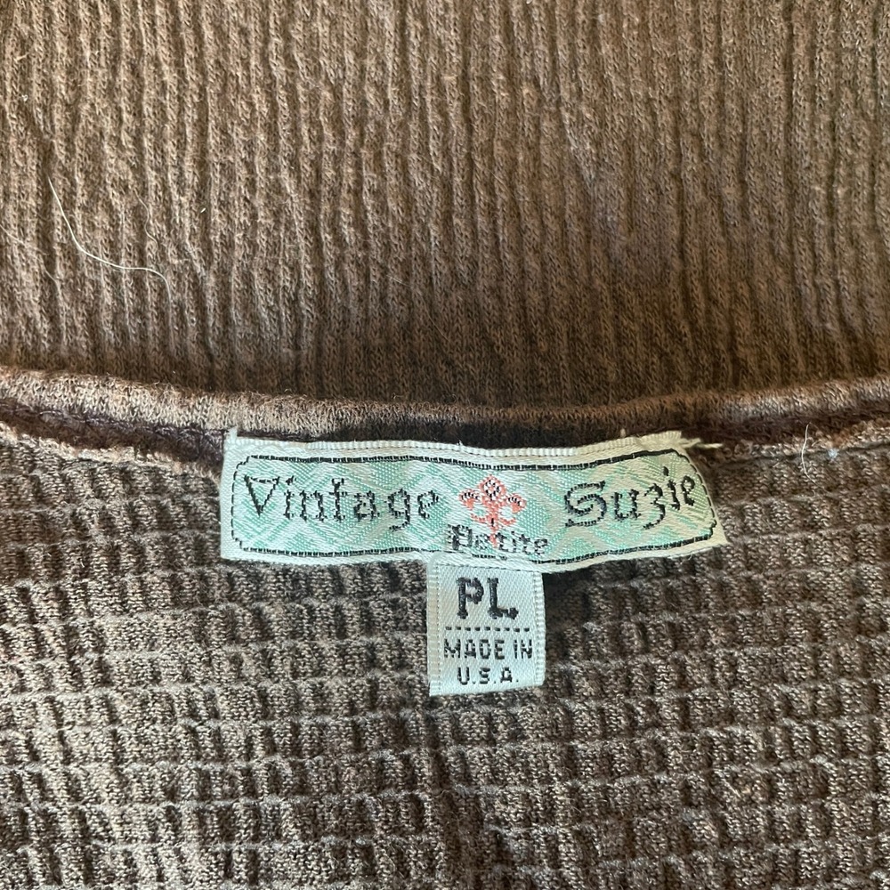 Vintage Suzie Women Y2K Beaded Babydoll Crinkle Top Size PL Brown Boho Fairy - Picture 3 of 7